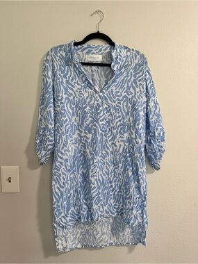 Light Blue Animal-Print V-Neck Mini Dress